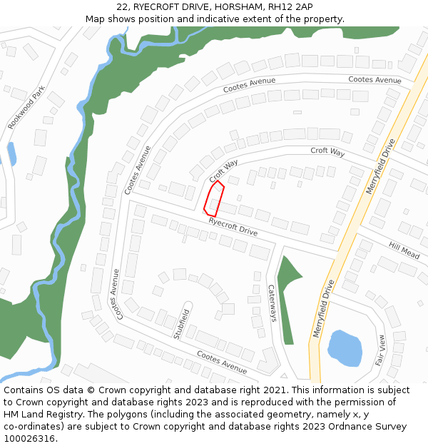 22, RYECROFT DRIVE, HORSHAM, RH12 2AP: Location map and indicative extent of plot