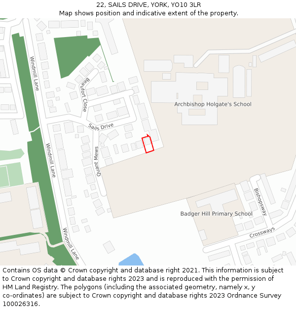 22, SAILS DRIVE, YORK, YO10 3LR: Location map and indicative extent of plot