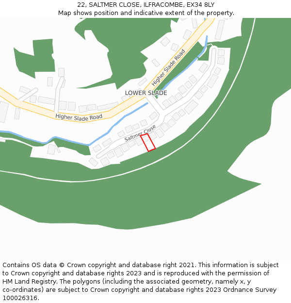 22, SALTMER CLOSE, ILFRACOMBE, EX34 8LY: Location map and indicative extent of plot