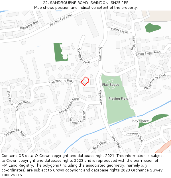 22, SANDBOURNE ROAD, SWINDON, SN25 1RE: Location map and indicative extent of plot