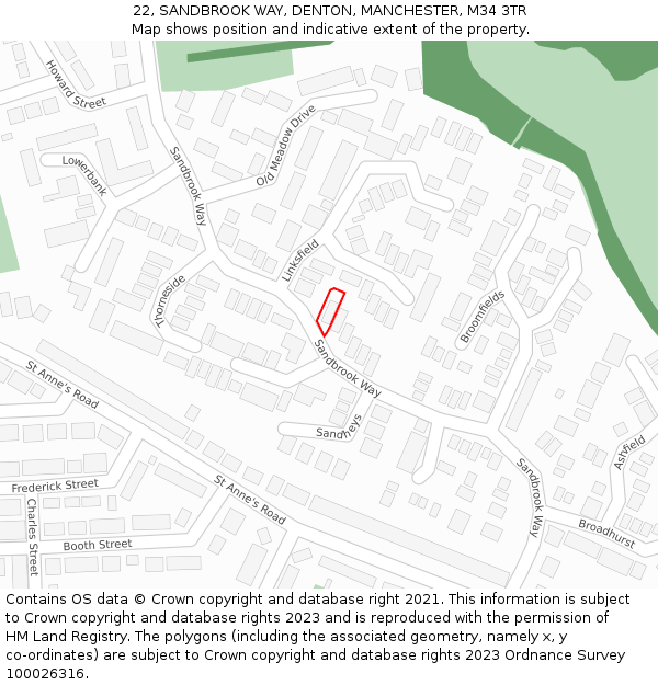22, SANDBROOK WAY, DENTON, MANCHESTER, M34 3TR: Location map and indicative extent of plot