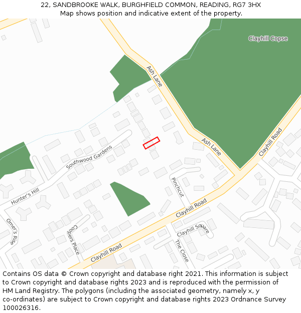 22, SANDBROOKE WALK, BURGHFIELD COMMON, READING, RG7 3HX: Location map and indicative extent of plot