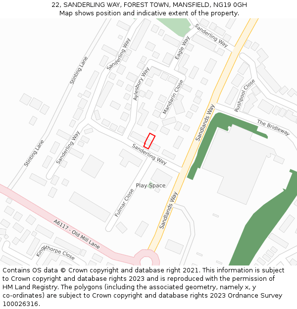 22, SANDERLING WAY, FOREST TOWN, MANSFIELD, NG19 0GH: Location map and indicative extent of plot