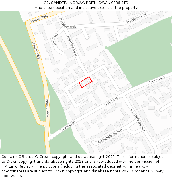 22, SANDERLING WAY, PORTHCAWL, CF36 3TD: Location map and indicative extent of plot