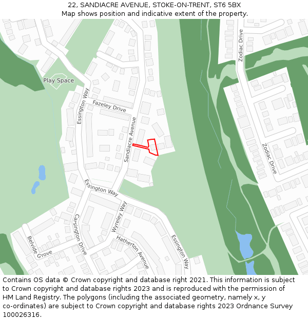 22, SANDIACRE AVENUE, STOKE-ON-TRENT, ST6 5BX: Location map and indicative extent of plot