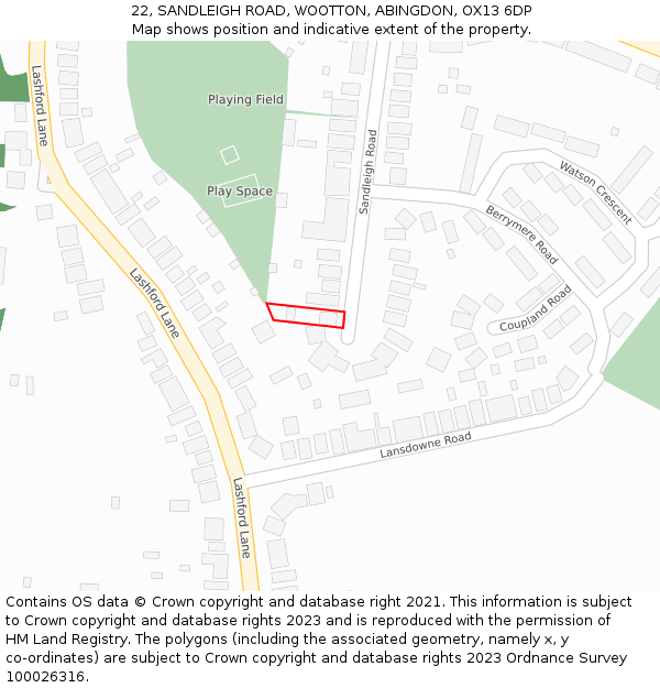 22, SANDLEIGH ROAD, WOOTTON, ABINGDON, OX13 6DP: Location map and indicative extent of plot