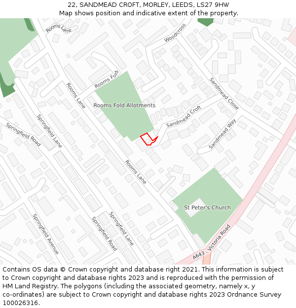 22, SANDMEAD CROFT, MORLEY, LEEDS, LS27 9HW: Location map and indicative extent of plot