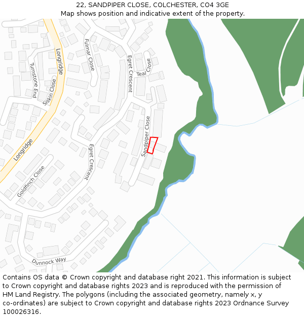 22, SANDPIPER CLOSE, COLCHESTER, CO4 3GE: Location map and indicative extent of plot