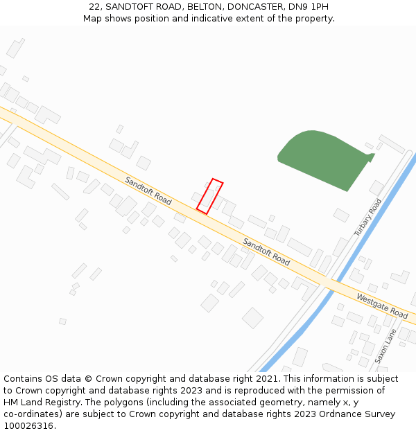 22, SANDTOFT ROAD, BELTON, DONCASTER, DN9 1PH: Location map and indicative extent of plot