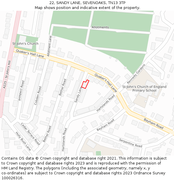 22, SANDY LANE, SEVENOAKS, TN13 3TP: Location map and indicative extent of plot