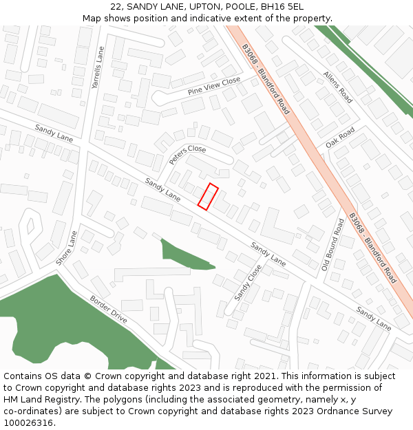 22, SANDY LANE, UPTON, POOLE, BH16 5EL: Location map and indicative extent of plot