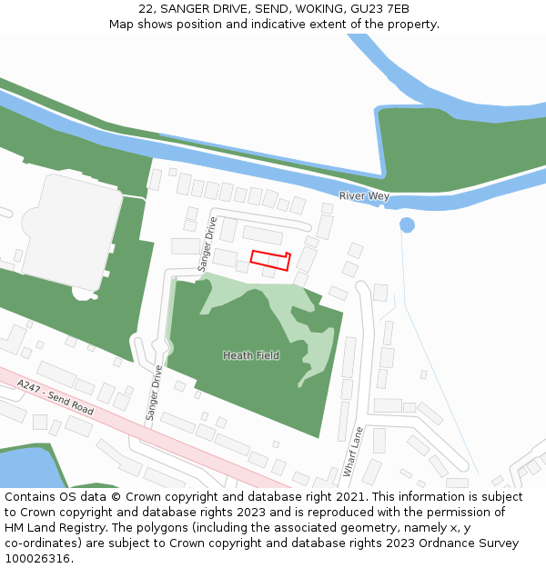 22, SANGER DRIVE, SEND, WOKING, GU23 7EB: Location map and indicative extent of plot