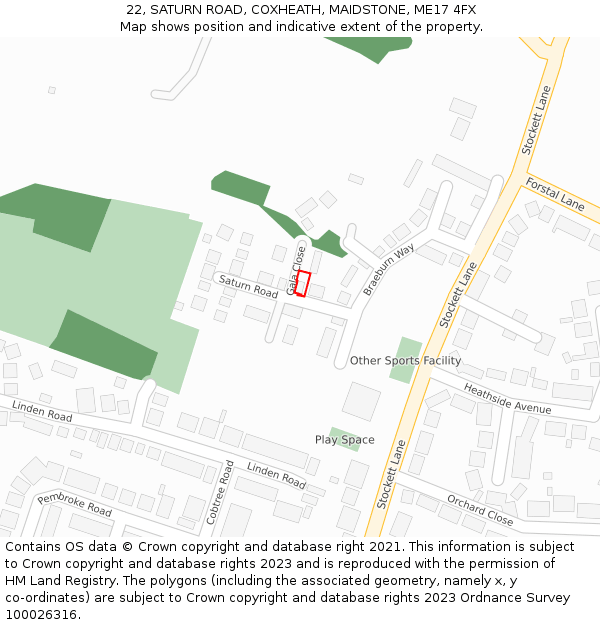 22, SATURN ROAD, COXHEATH, MAIDSTONE, ME17 4FX: Location map and indicative extent of plot