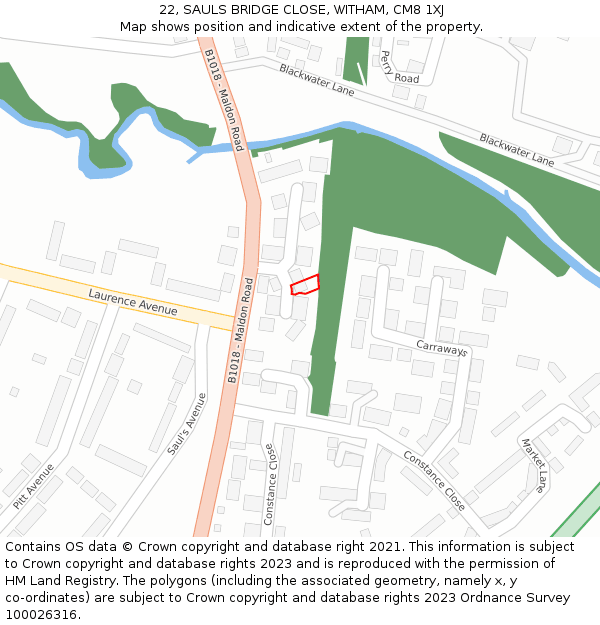 22, SAULS BRIDGE CLOSE, WITHAM, CM8 1XJ: Location map and indicative extent of plot
