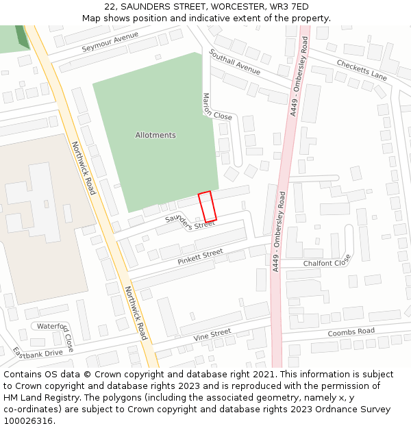 22, SAUNDERS STREET, WORCESTER, WR3 7ED: Location map and indicative extent of plot