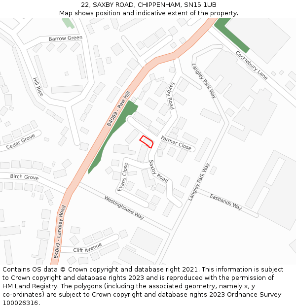 22, SAXBY ROAD, CHIPPENHAM, SN15 1UB: Location map and indicative extent of plot