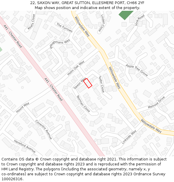 22, SAXON WAY, GREAT SUTTON, ELLESMERE PORT, CH66 2YF: Location map and indicative extent of plot