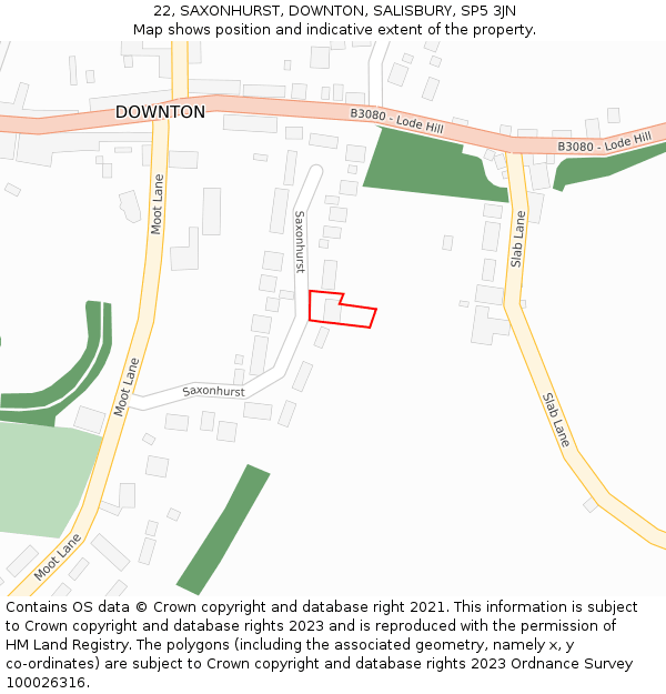 22, SAXONHURST, DOWNTON, SALISBURY, SP5 3JN: Location map and indicative extent of plot