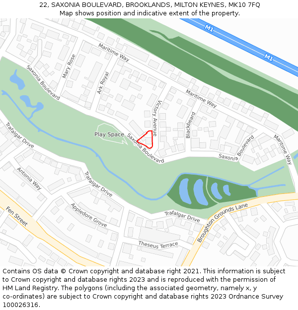 22, SAXONIA BOULEVARD, BROOKLANDS, MILTON KEYNES, MK10 7FQ: Location map and indicative extent of plot