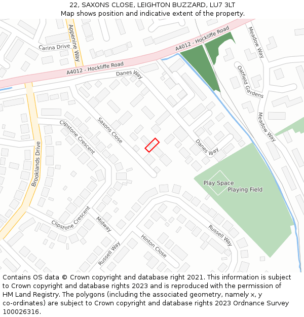 22, SAXONS CLOSE, LEIGHTON BUZZARD, LU7 3LT: Location map and indicative extent of plot
