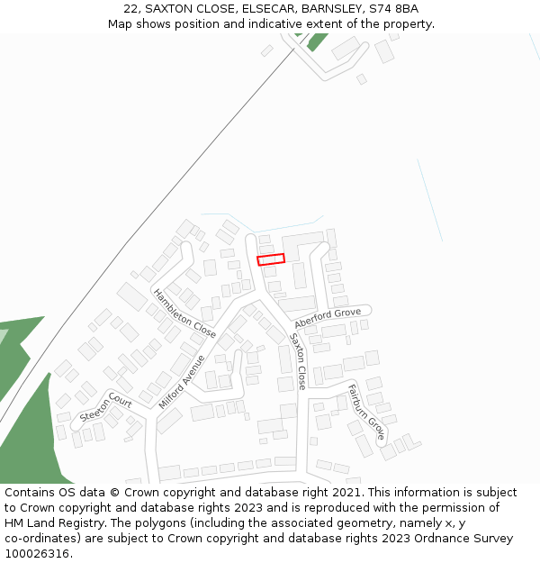 22, SAXTON CLOSE, ELSECAR, BARNSLEY, S74 8BA: Location map and indicative extent of plot