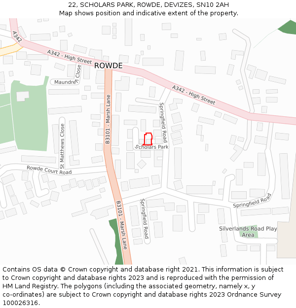 22, SCHOLARS PARK, ROWDE, DEVIZES, SN10 2AH: Location map and indicative extent of plot