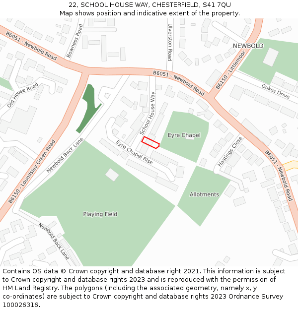 22, SCHOOL HOUSE WAY, CHESTERFIELD, S41 7QU: Location map and indicative extent of plot