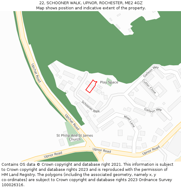 22, SCHOONER WALK, UPNOR, ROCHESTER, ME2 4GZ: Location map and indicative extent of plot