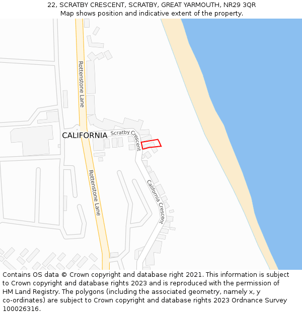 22, SCRATBY CRESCENT, SCRATBY, GREAT YARMOUTH, NR29 3QR: Location map and indicative extent of plot