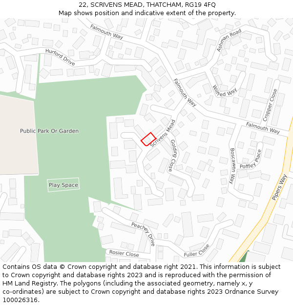 22, SCRIVENS MEAD, THATCHAM, RG19 4FQ: Location map and indicative extent of plot