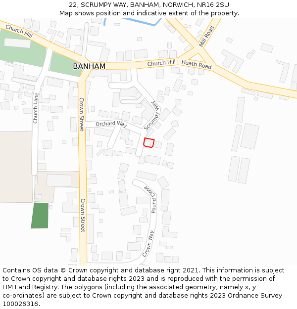 22, SCRUMPY WAY, BANHAM, NORWICH, NR16 2SU: Location map and indicative extent of plot