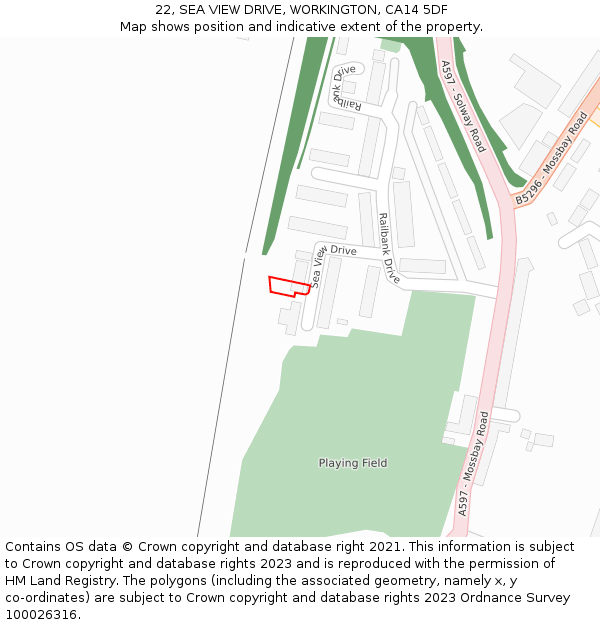 22, SEA VIEW DRIVE, WORKINGTON, CA14 5DF: Location map and indicative extent of plot
