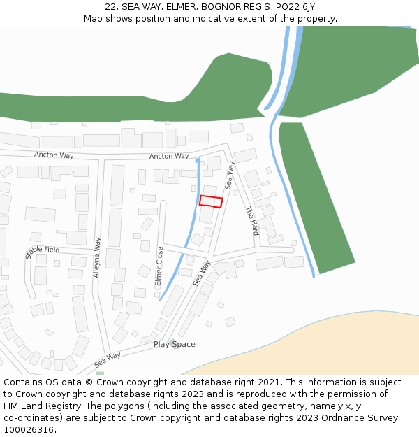 22, SEA WAY, ELMER, BOGNOR REGIS, PO22 6JY: Location map and indicative extent of plot