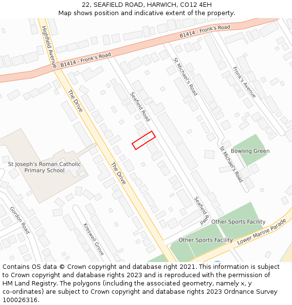 22, SEAFIELD ROAD, HARWICH, CO12 4EH: Location map and indicative extent of plot