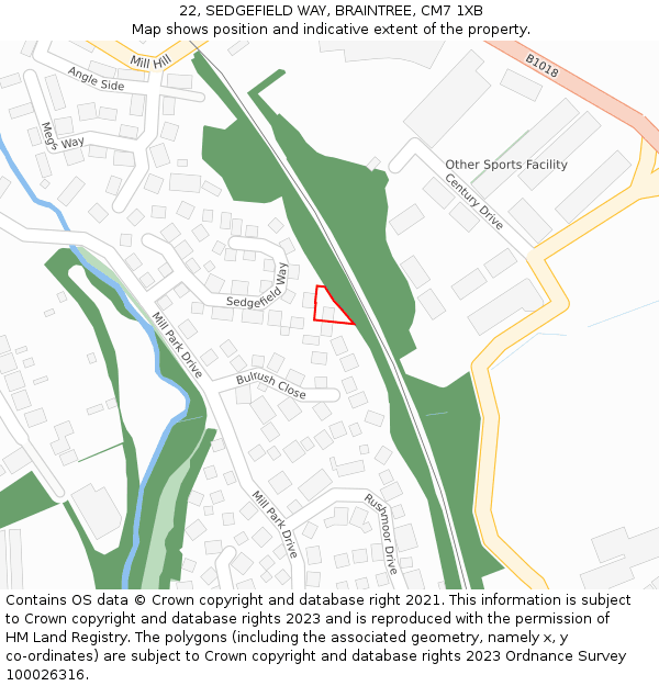 22, SEDGEFIELD WAY, BRAINTREE, CM7 1XB: Location map and indicative extent of plot