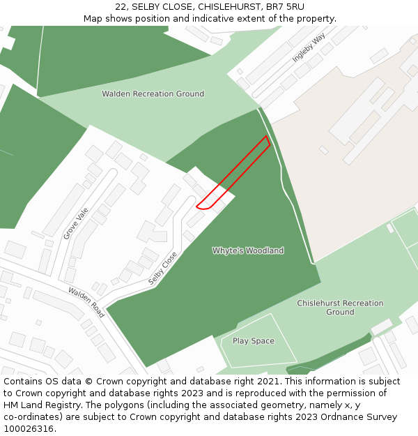 22, SELBY CLOSE, CHISLEHURST, BR7 5RU: Location map and indicative extent of plot