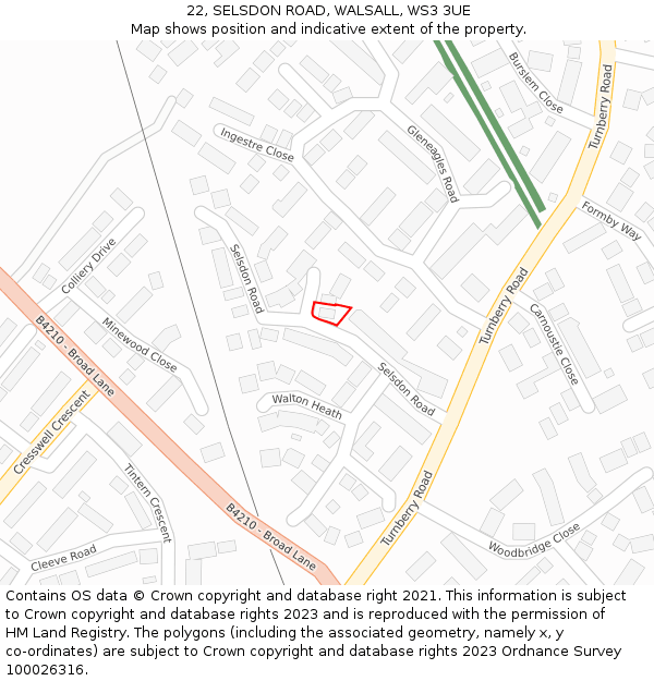 22, SELSDON ROAD, WALSALL, WS3 3UE: Location map and indicative extent of plot