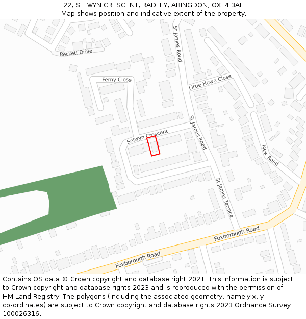 22, SELWYN CRESCENT, RADLEY, ABINGDON, OX14 3AL: Location map and indicative extent of plot