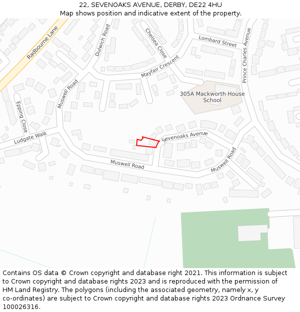 22, SEVENOAKS AVENUE, DERBY, DE22 4HU: Location map and indicative extent of plot