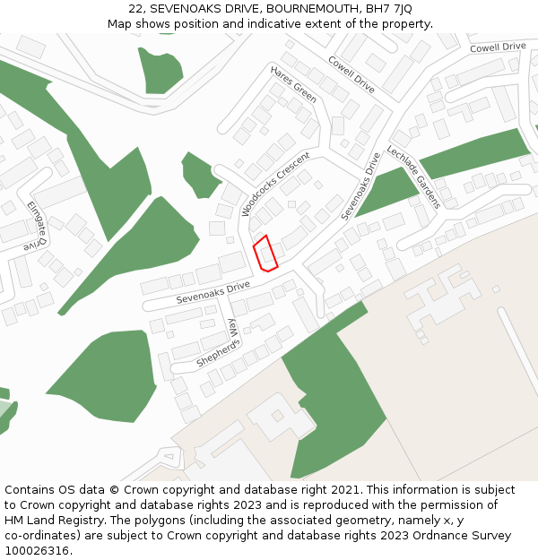 22, SEVENOAKS DRIVE, BOURNEMOUTH, BH7 7JQ: Location map and indicative extent of plot