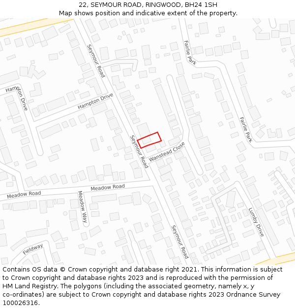 22, SEYMOUR ROAD, RINGWOOD, BH24 1SH: Location map and indicative extent of plot