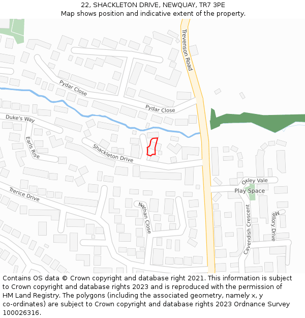 22, SHACKLETON DRIVE, NEWQUAY, TR7 3PE: Location map and indicative extent of plot