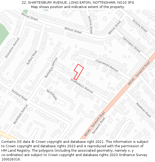 22, SHAFTESBURY AVENUE, LONG EATON, NOTTINGHAM, NG10 3FG: Location map and indicative extent of plot