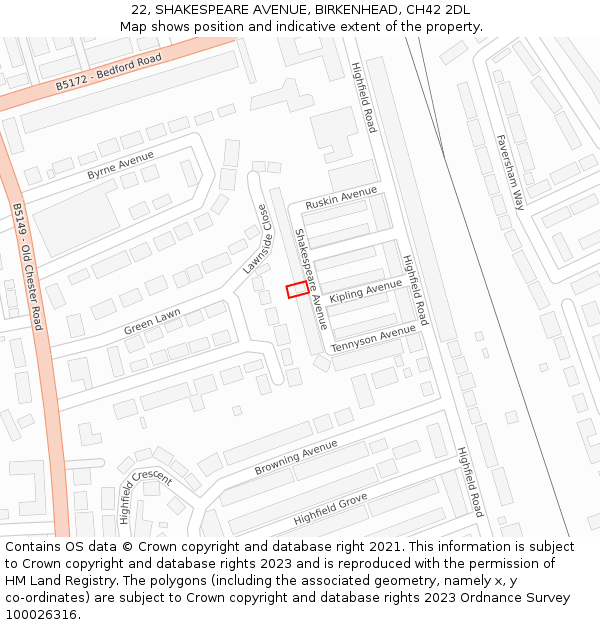 22, SHAKESPEARE AVENUE, BIRKENHEAD, CH42 2DL: Location map and indicative extent of plot