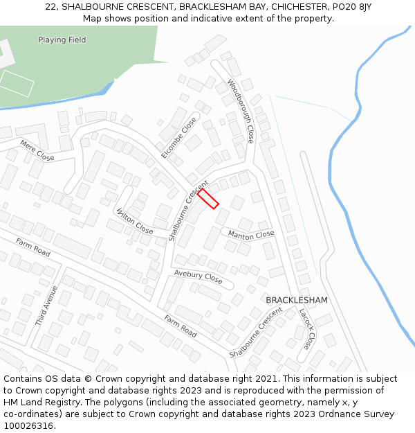 22, SHALBOURNE CRESCENT, BRACKLESHAM BAY, CHICHESTER, PO20 8JY: Location map and indicative extent of plot