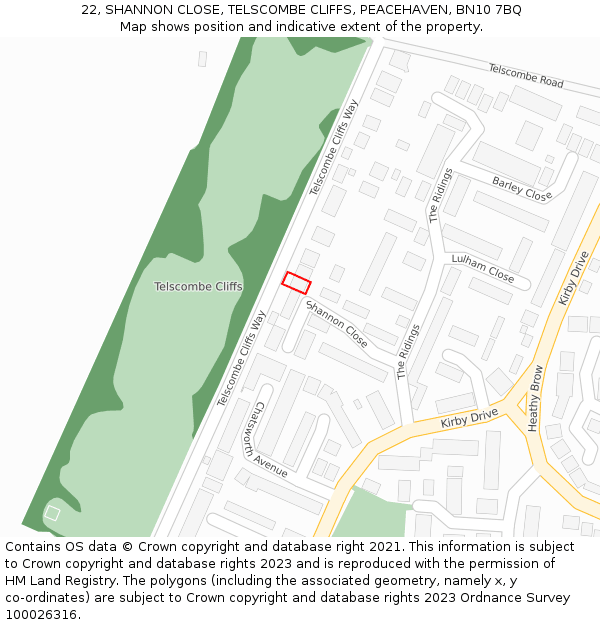 22, SHANNON CLOSE, TELSCOMBE CLIFFS, PEACEHAVEN, BN10 7BQ: Location map and indicative extent of plot