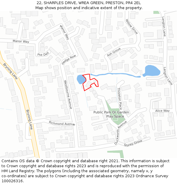 22, SHARPLES DRIVE, WREA GREEN, PRESTON, PR4 2EL: Location map and indicative extent of plot