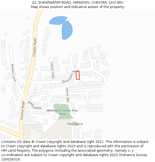 22, SHEARWATER ROAD, FARNDON, CHESTER, CH3 6RU: Location map and indicative extent of plot