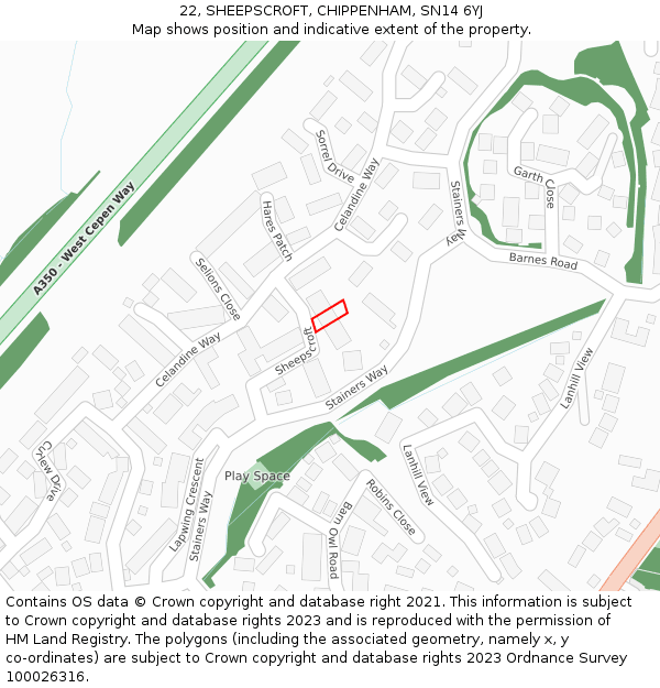 22, SHEEPSCROFT, CHIPPENHAM, SN14 6YJ: Location map and indicative extent of plot