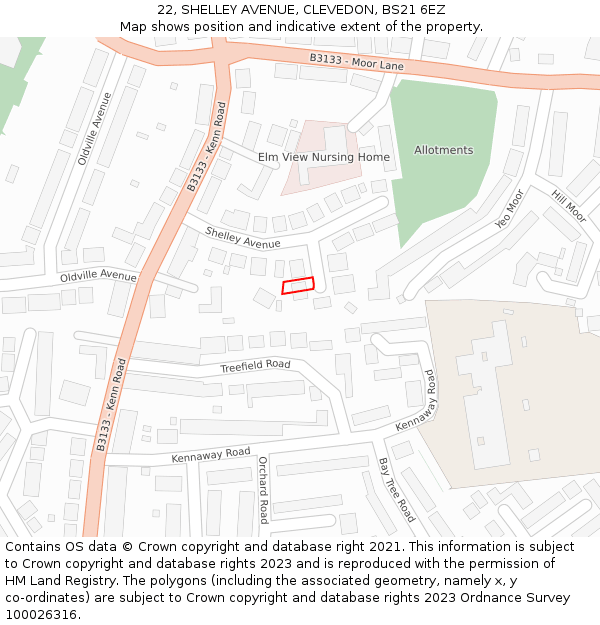 22, SHELLEY AVENUE, CLEVEDON, BS21 6EZ: Location map and indicative extent of plot